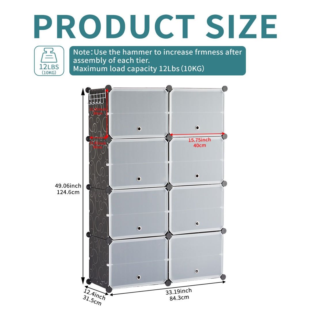 8 Tier Stackable Shoe Rack Cabinet with Doors