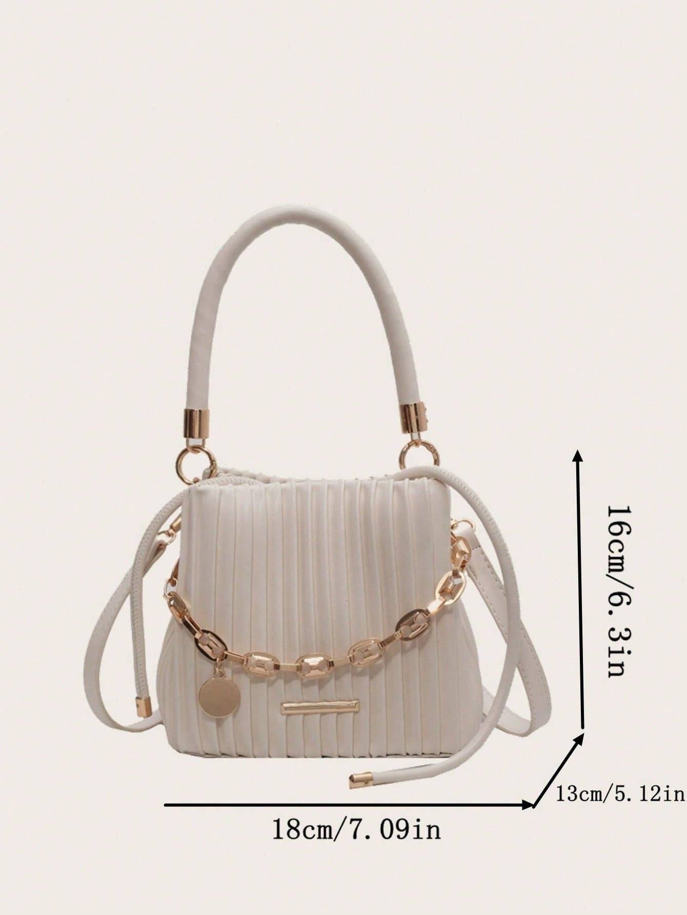 Women Tote Bag Pleated Chain Bucket Shoulder Handbag