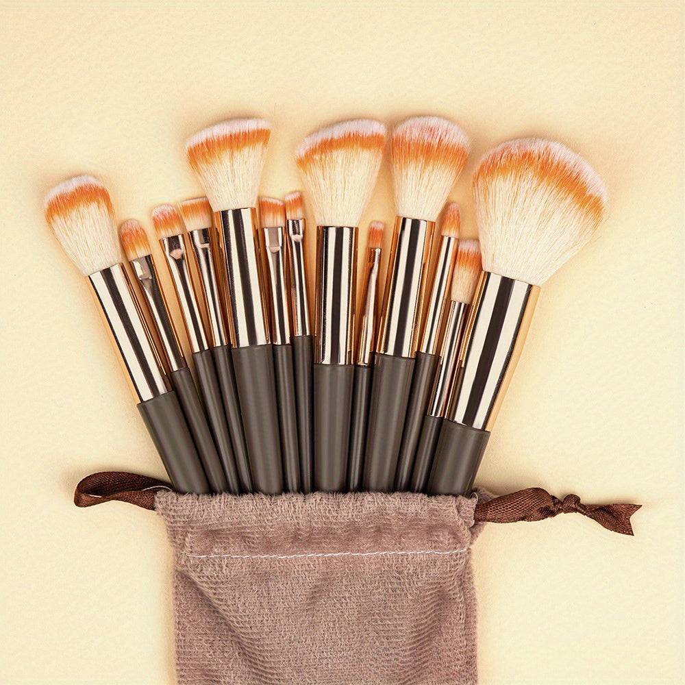 13-Piece Luxury Oval Makeup Brush Set with Soft Nylon Bristles, ABS Handles and Travel Bag, Professional Beauty Tools for Blending and Eyeshadow