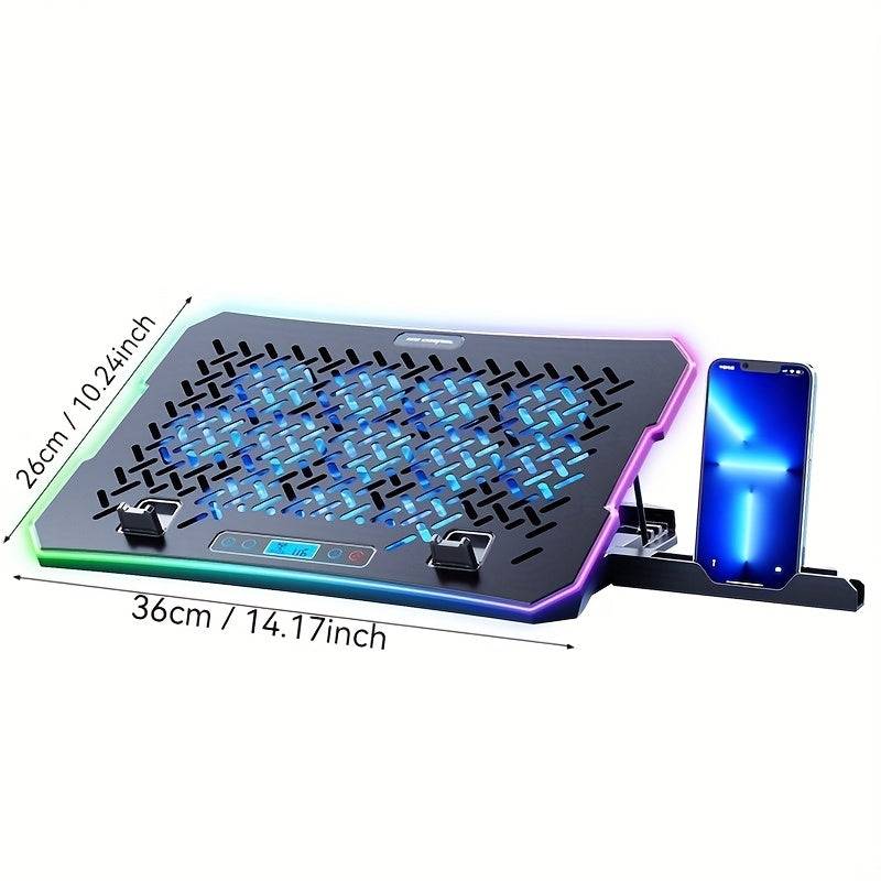 ICE COOREL Adjustable Laptop Stand with Cooling Fan and RGB Lighting, Universal Laptop Cooling Pad with Phone Holder for 15.6–19.3" Gaming Laptops