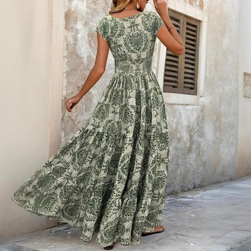 V Neck Maxi Dress Short Sleeve Flowy Summer Style