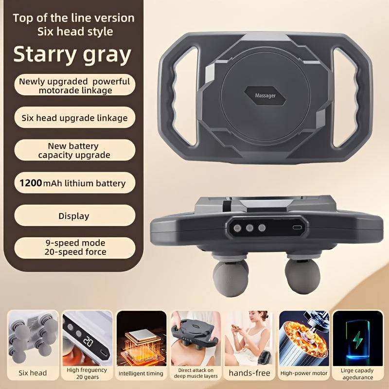 Deep Tissue Massager with 6 Heads Electric Percussion Device with 9 Speeds & 9 Modes Portable Muscle Relaxation Tool for Back, Legs, Arms & Waist