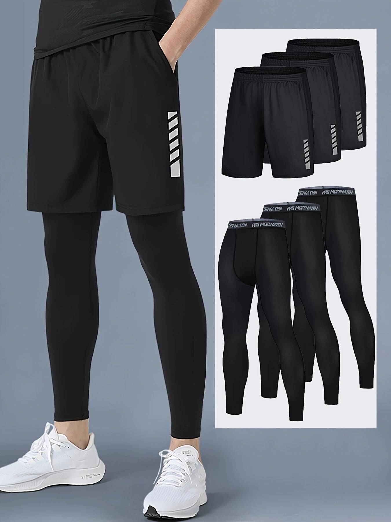 4pcs/6pcs Men’s Sportswear Set – Breathable Shorts & Compression Tights, Moisture-Wicking & All-Season Training Gear