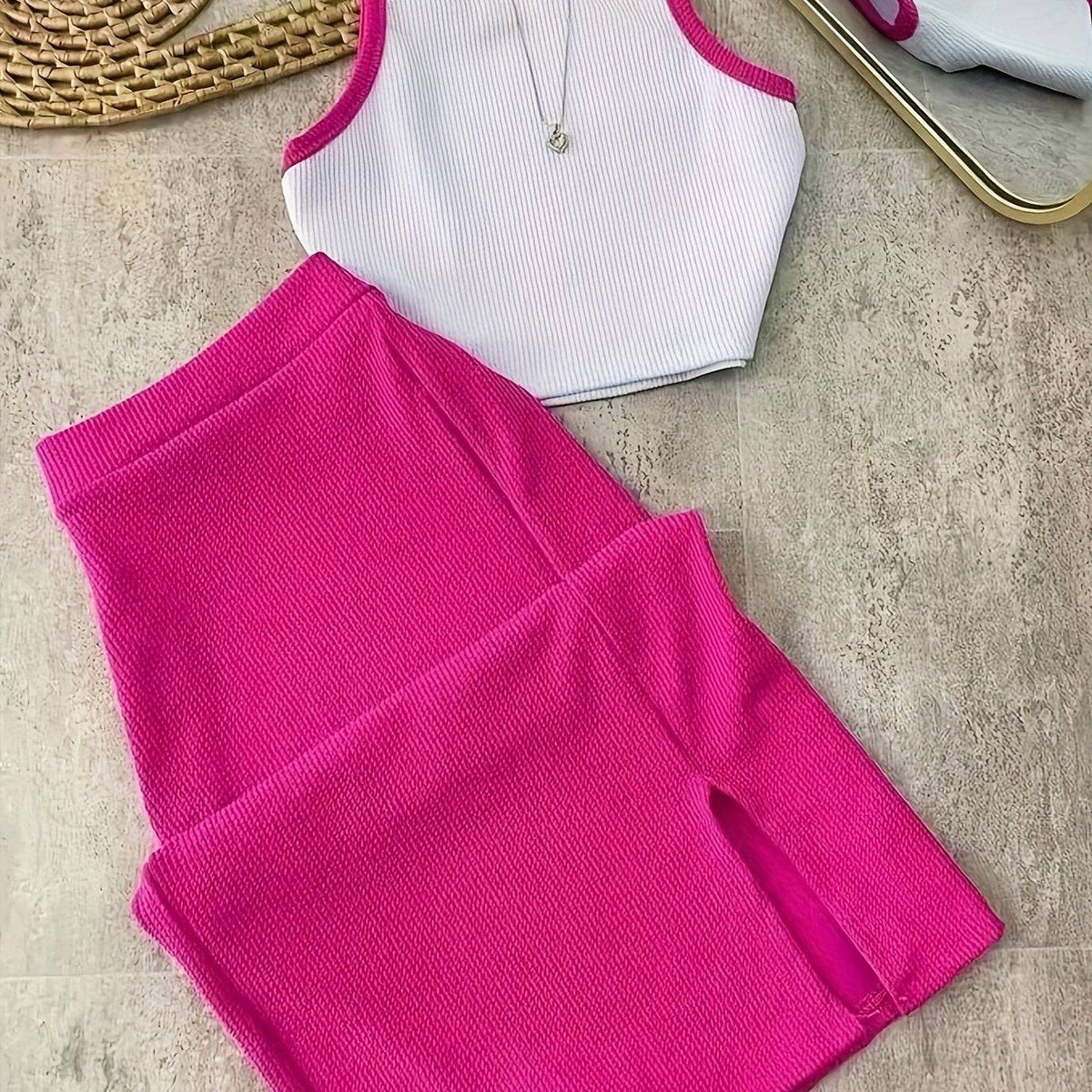 Women’s 2-Piece Set – Tank Top & High-Waist Skirt Outfit for Casual, Party & Summer Wear