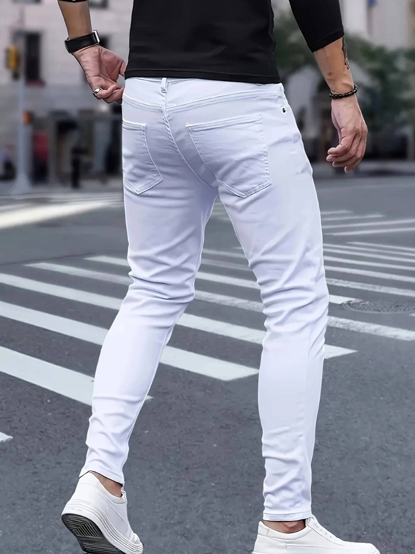 Men’s Casual Slim Fit Jeans Solid Color Denim Pants for Everyday Wear Modern Style Comfortable Trousers