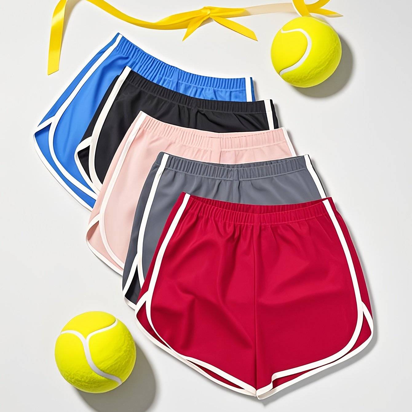5pcs Women’s High-Waisted Workout Shorts & Leggings – Mid-Stretch Athletic Bottoms with Elastic Waistband, Multi-Color Activewear