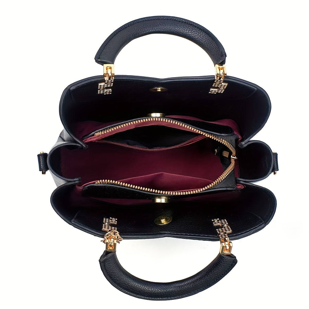 Elegant Women's Shoulder Bag with Heart Charm Lychee Texture Crossbody Strap & Magnetic Closure