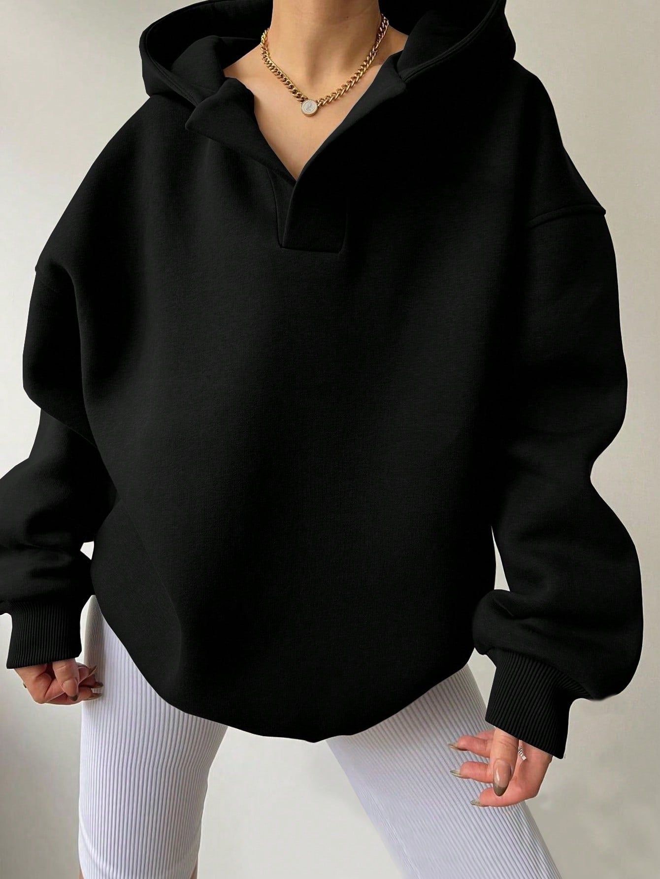Women Hoodie Solid Color Loose Long Sleeve Pullover