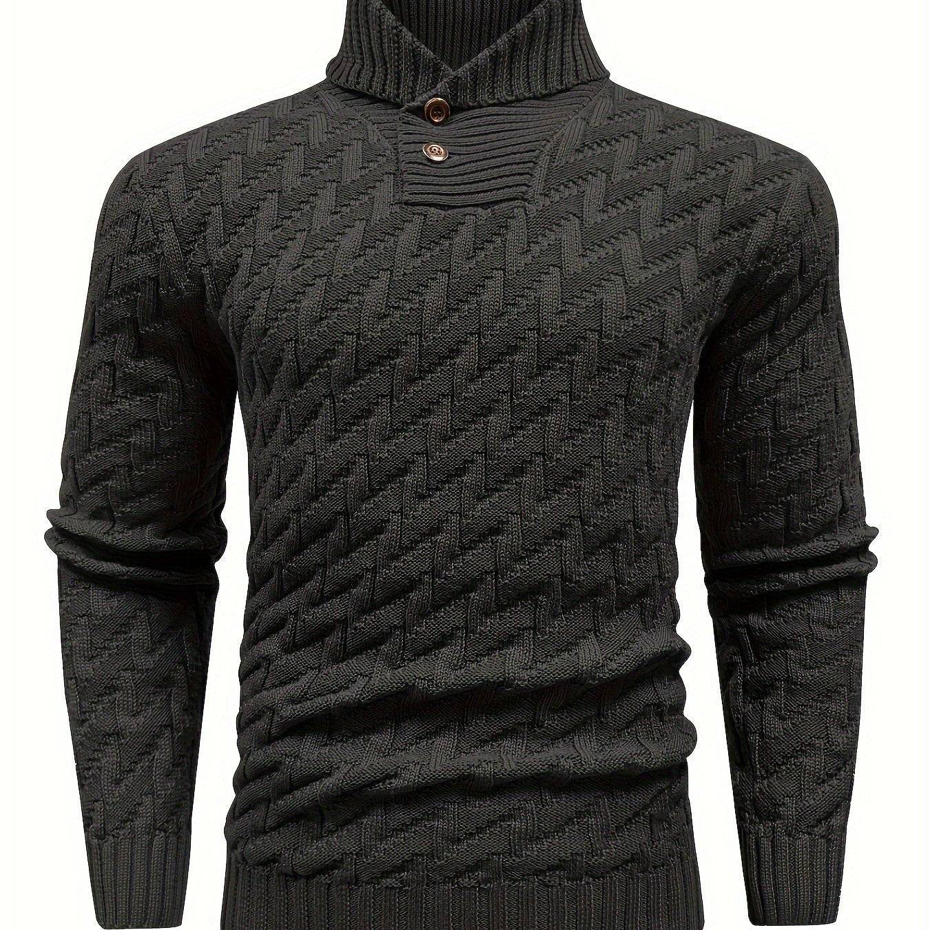 Men’s Casual Solid Textured Sweater Warm Lapel Design for Commuting & Everyday Wear