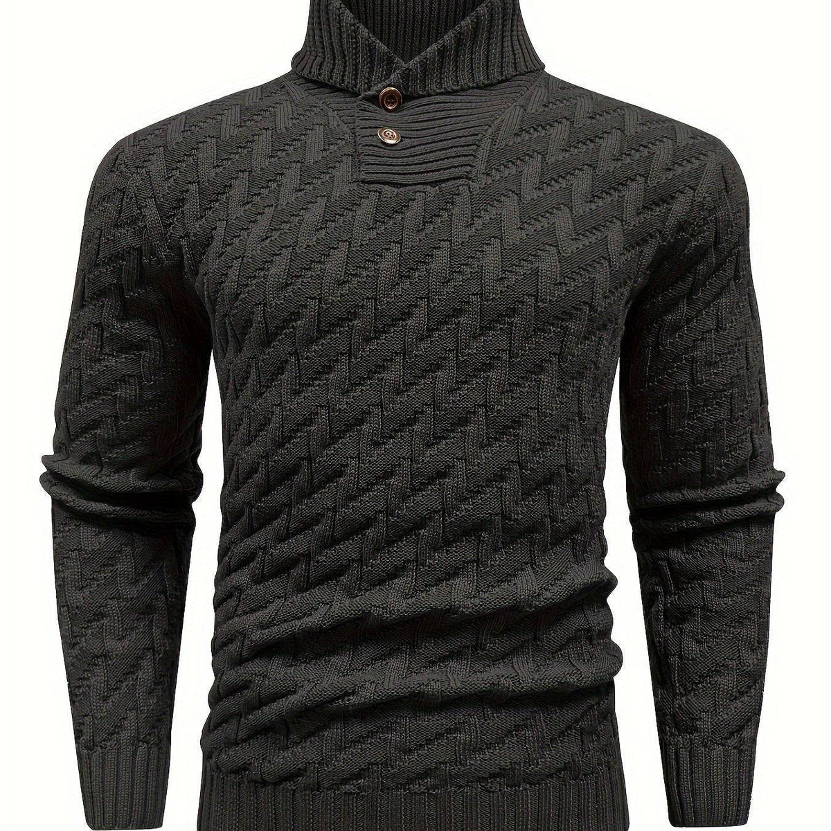 Men’s Casual Solid Textured Sweater Warm Lapel Design for Commuting & Everyday Wear