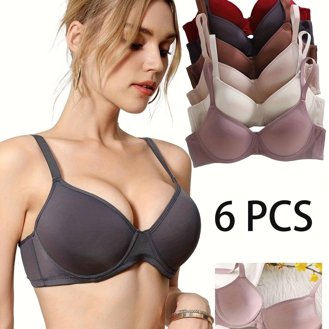 6-Pack Women's Seamless Push Up Bras – Ultra-Soft, Full Coverage with Underwire Support & Non-Detachable Padding, Multi-Color Everyday Wear