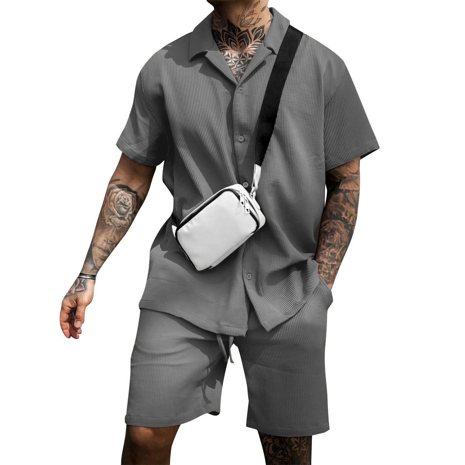 Men’s Cotton Two Piece Set Polo Shirt And Shorts