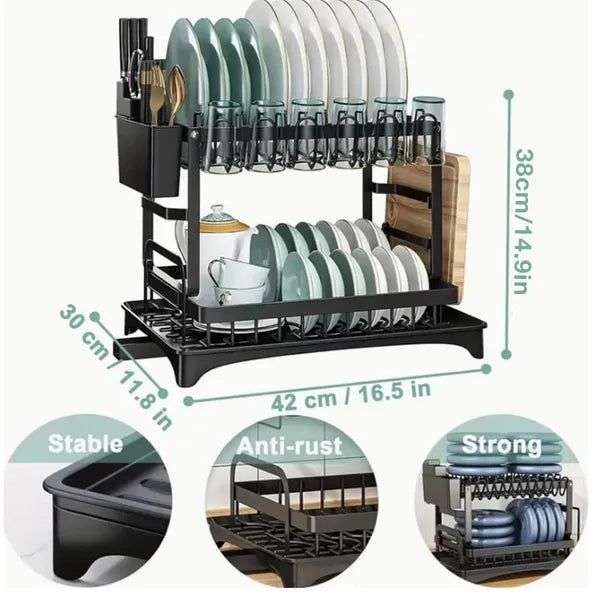 2 Tier Dish Drying Rack With Drainage And Storage