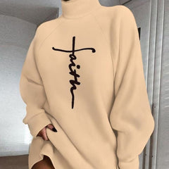 Women's Casual Loose Long Sleeve High Neck Letter Print Dress - PMMNAPOLES