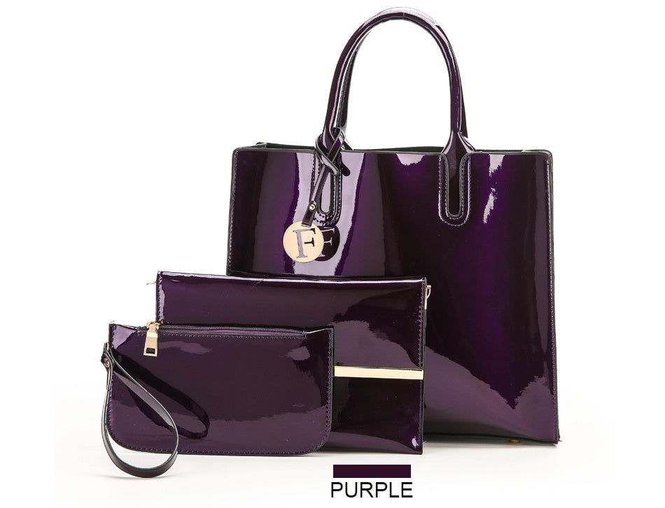 Bags Women 3 Piece Patent Leather Shoulder and Crossbody Set