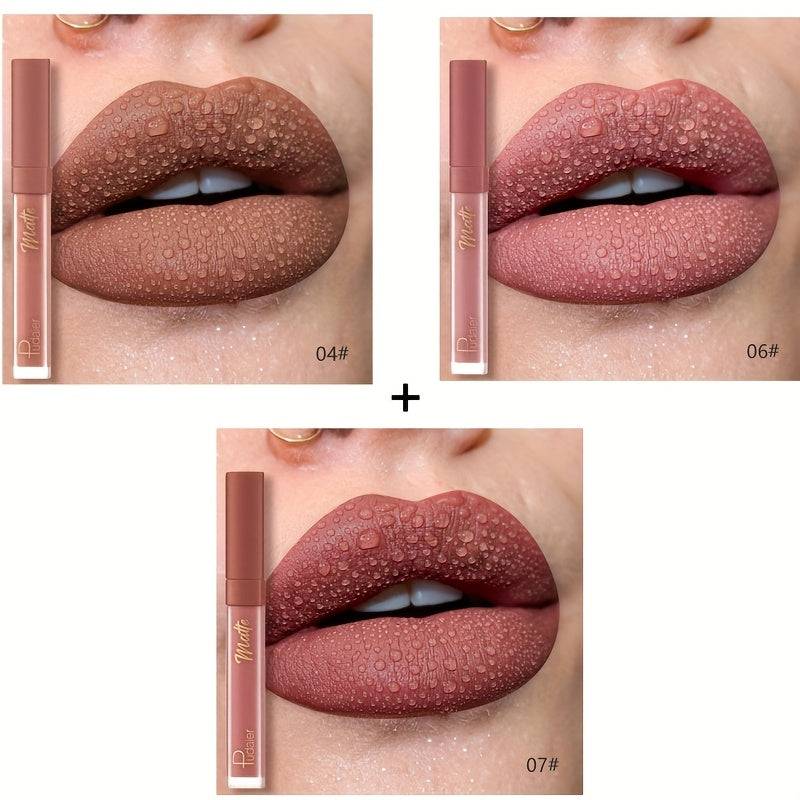 3-Pack Lip Glaze Set Long-Lasting Velvet Matte Finish Waterproof Smudge-Proof Lightweight Lip Stain for Daily Makeup