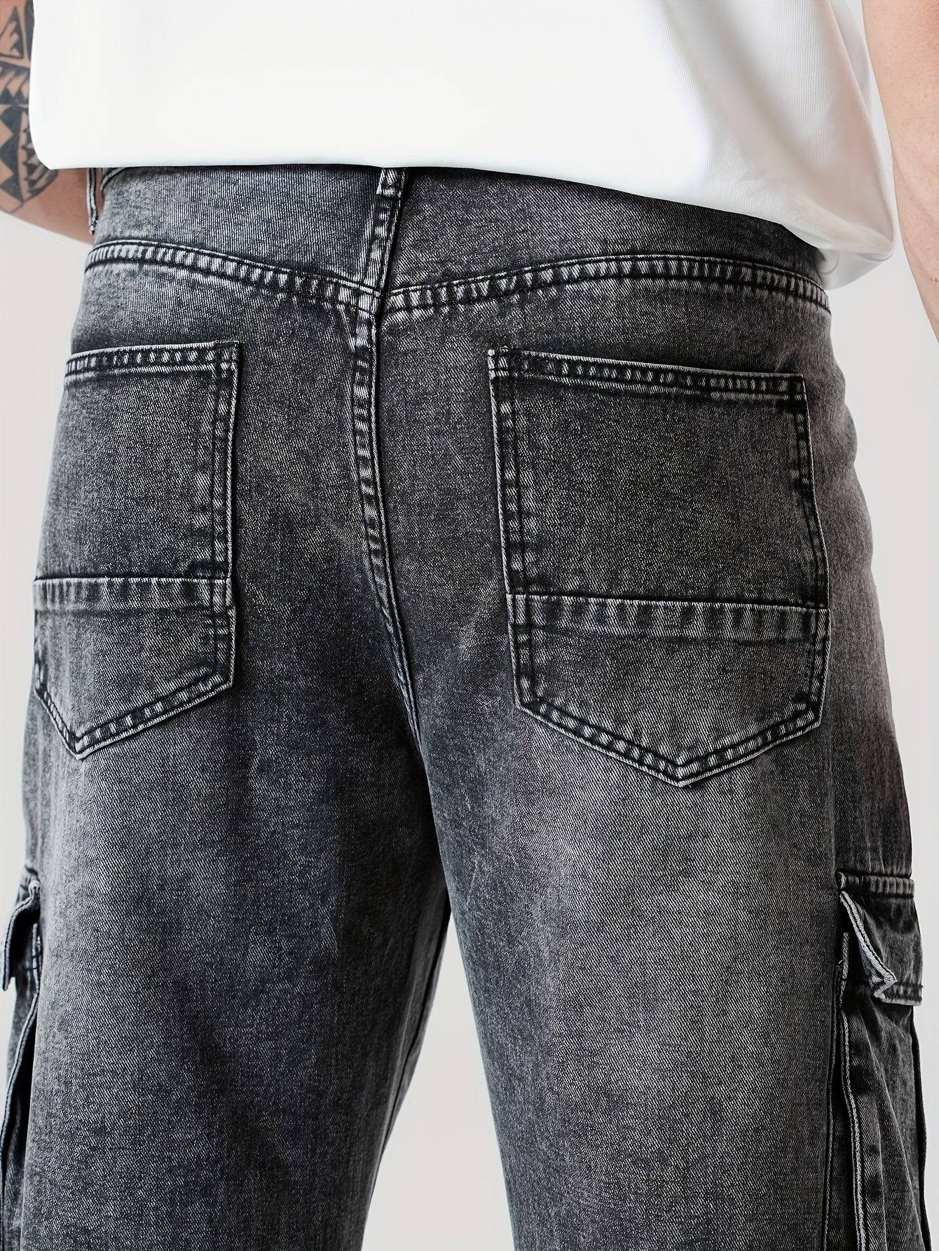 Men’s Casual Straight Cargo Jeans Relaxed Loose Fit, Multi-Pocket Work Style Durable Cotton Blend for All Seasons