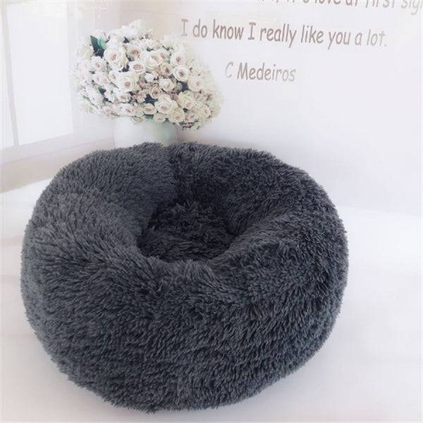 Round Donut Dog Bed Plush Washable with Anti Slip Base