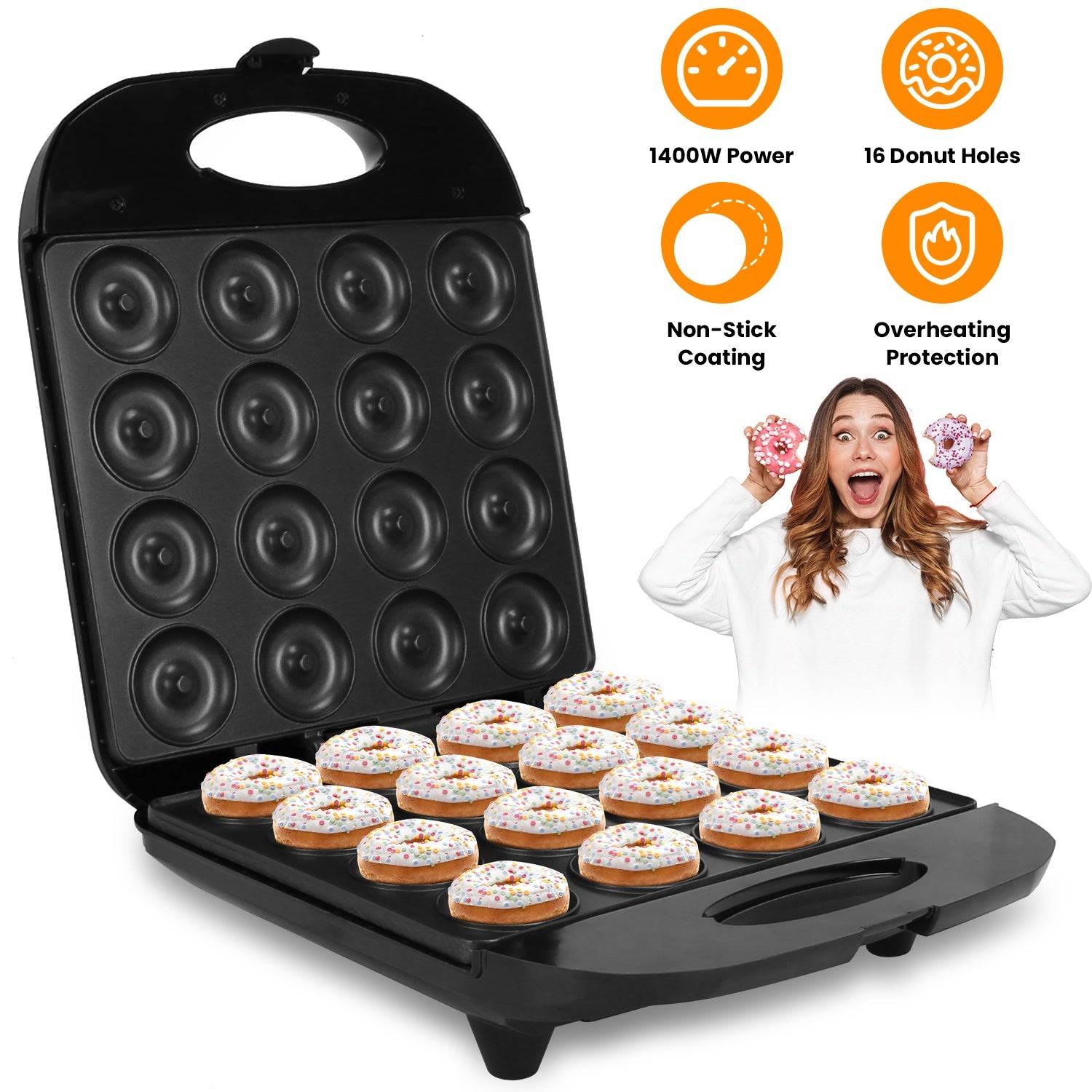 1400W Mini Donut Maker for 16 Donuts