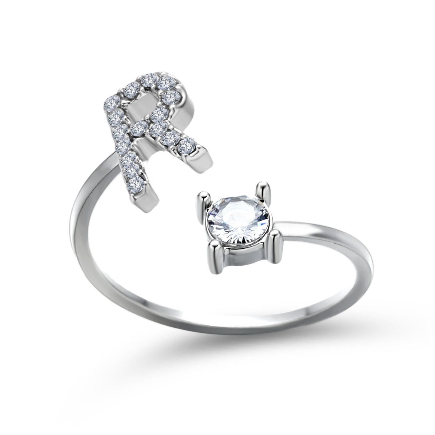 Anillo de letra ajustable con circonitas y diseño inicial de 26 para mujer