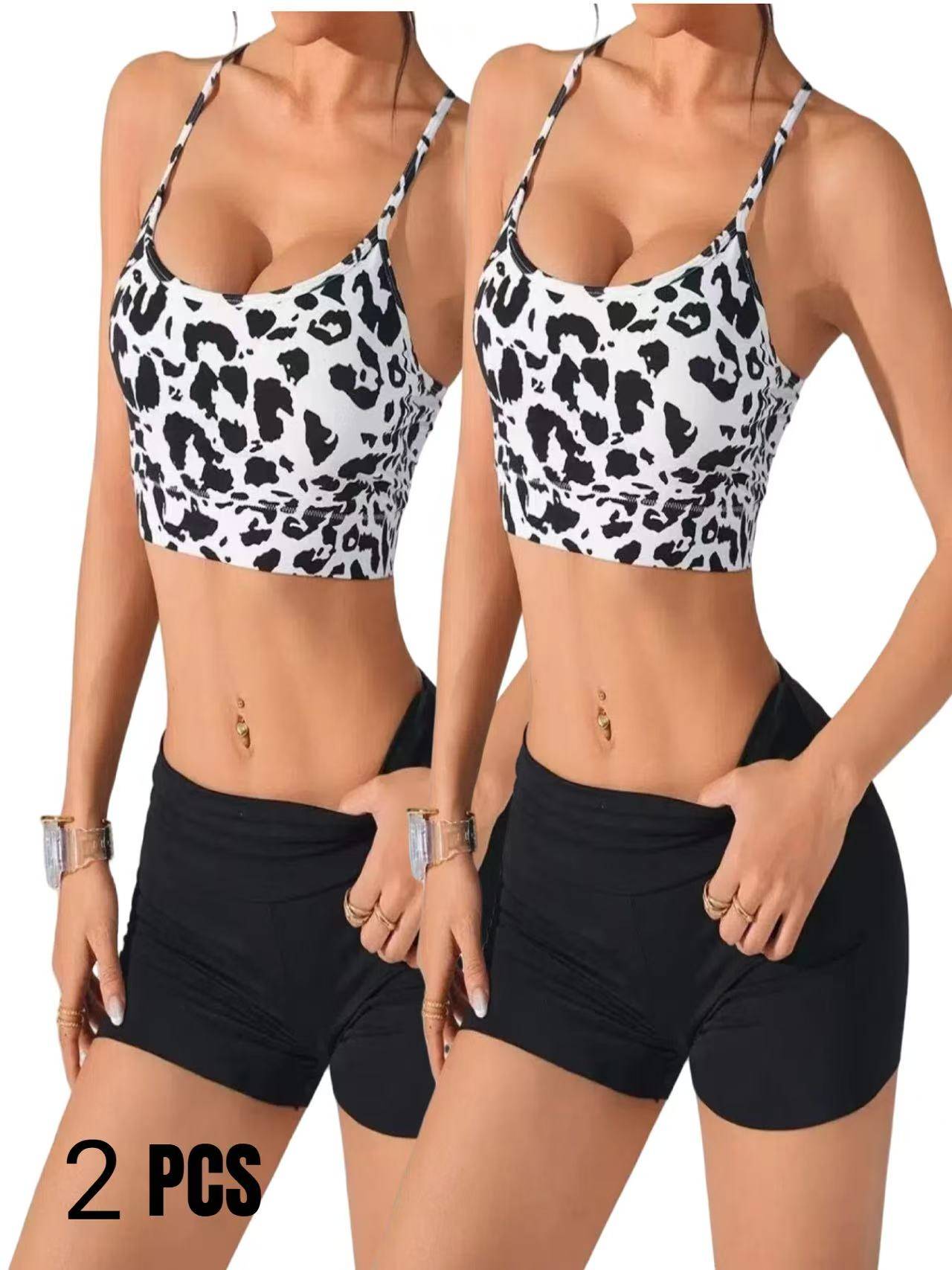 2 Pack Floral Print Sports Bras Cross Back