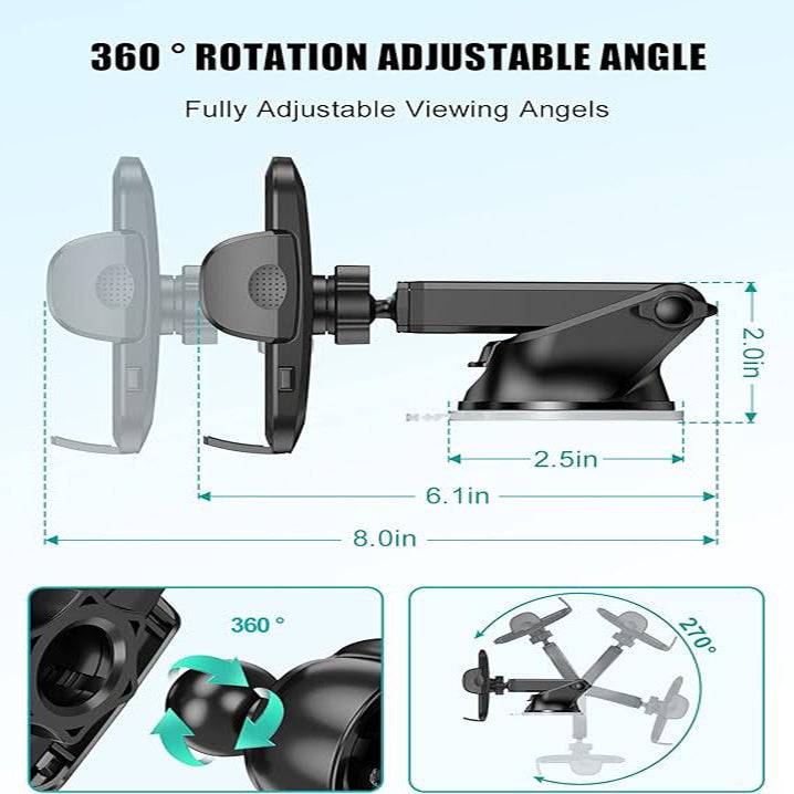 Car Phone Holder 4 in 1 Strong Suction Mount Adjustable