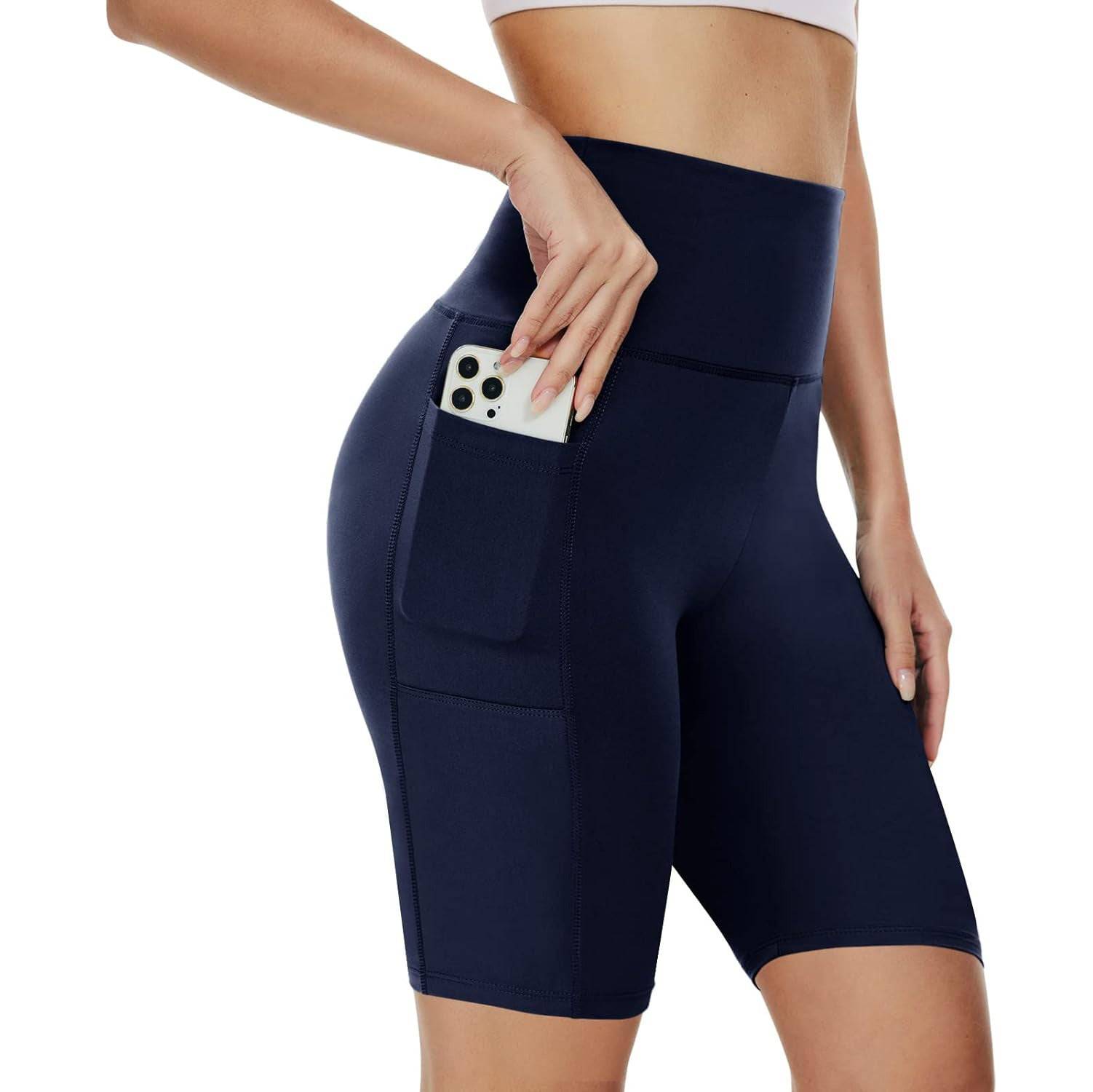 Women’s High-Waisted Slim Fit Sports Shorts with Pockets, Hip-Lifting Polyester Design