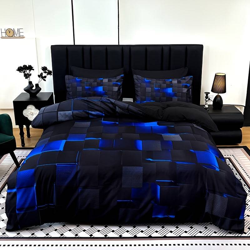 Cool Tech Duvet Cover Set 3-Piece – Red & Blue Digital Print Bedding, All-Season for Twin to King