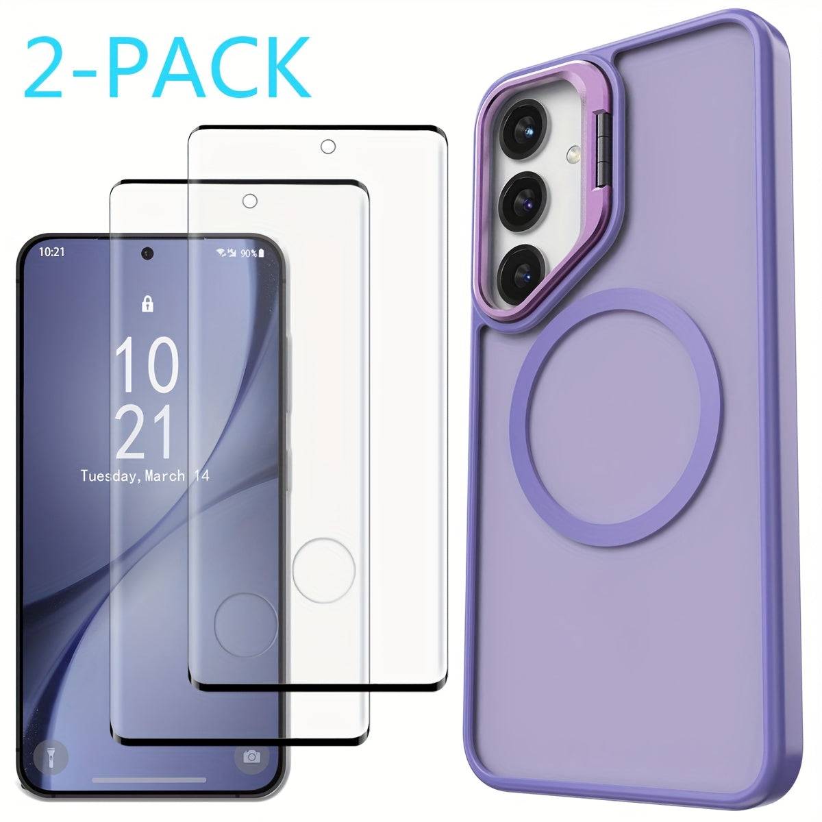Magnetic Clear Case for Samsung Galaxy S24/S24+/S24 Ultra/FE, Shockproof Slim Bumper Cover with Kickstand and 2 Tempered Glass Protectors