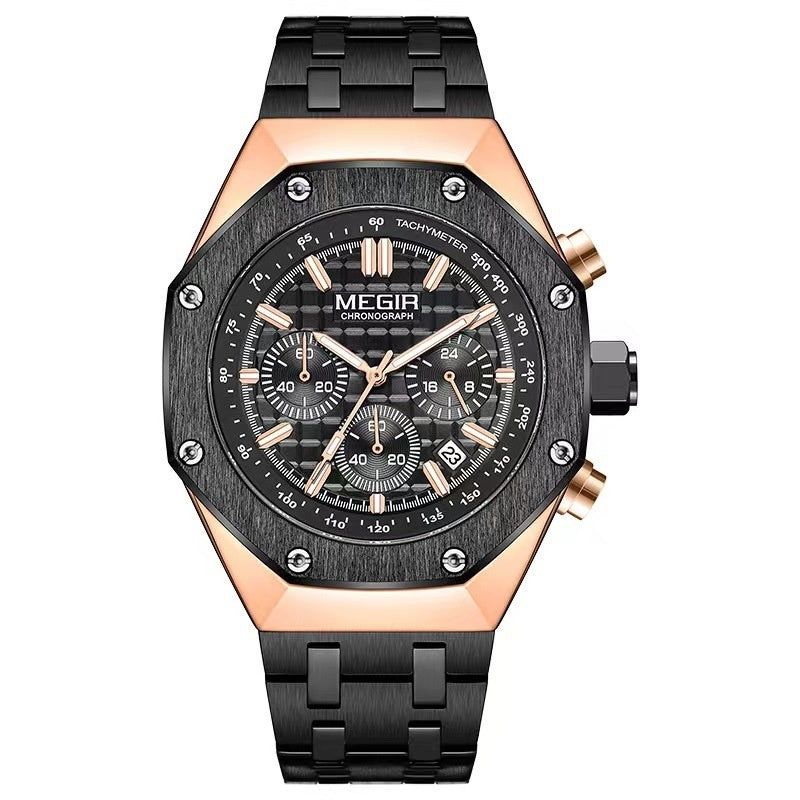 Men’s Multifunctional Waterproof Quartz Watch with Steel or Leather Strap, 13mm Thick