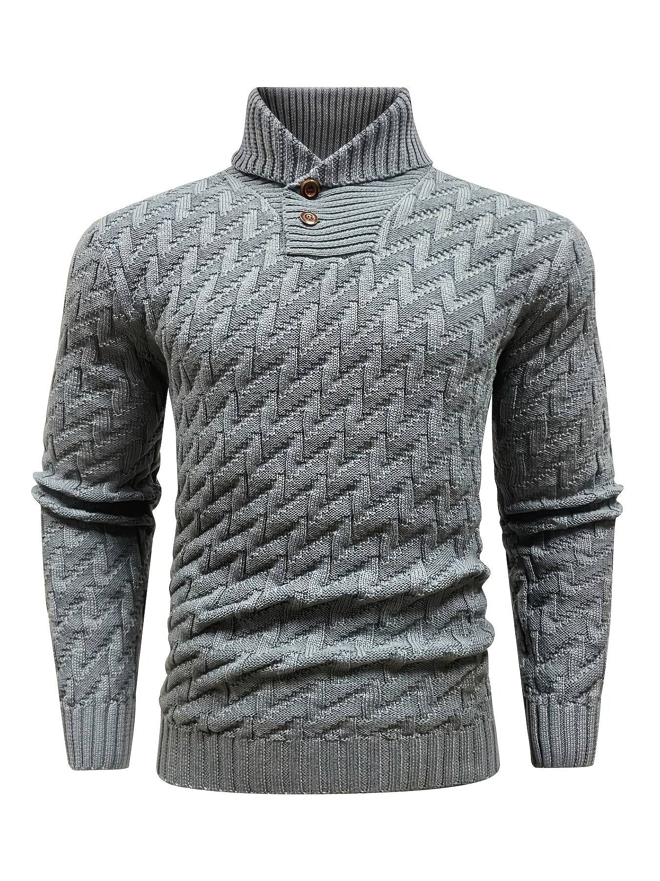 Men’s Casual Solid Textured Sweater Warm Lapel Design for Commuting & Everyday Wear