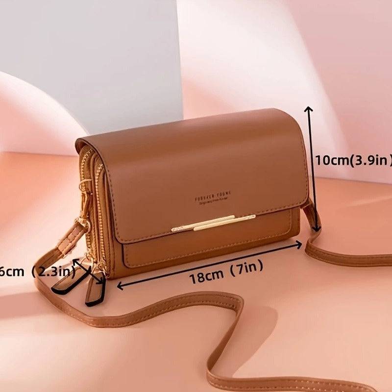 Women’s Square Crossbody Bag with Double Zipper Multi-Compartment PU Shoulder Bag with Card Slots & Detachable Strap for Phone, Coins & Daily Essentials