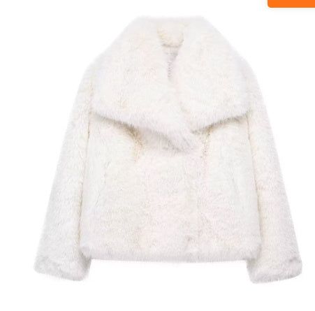 Women’s Winter Plush Coat Warm Thick Fluffy Lapel Jacket Long Sleeve Casual Outerwear