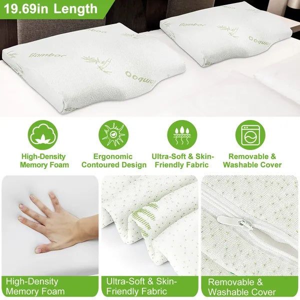 Pillow Contoured Bamboo Memory Foam Cervical Support Design