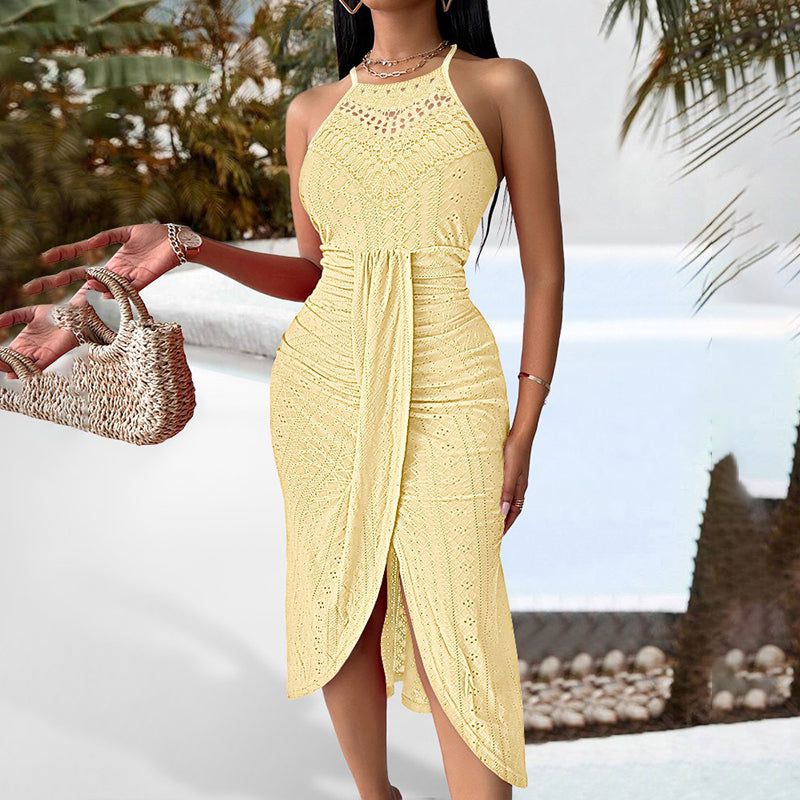 Halter Neck Bodycon Midi Dress for Women Evening Wear