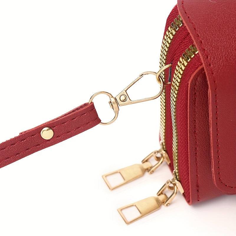 Women’s Square Crossbody Bag with Double Zipper Multi-Compartment PU Shoulder Bag with Card Slots & Detachable Strap for Phone, Coins & Daily Essentials