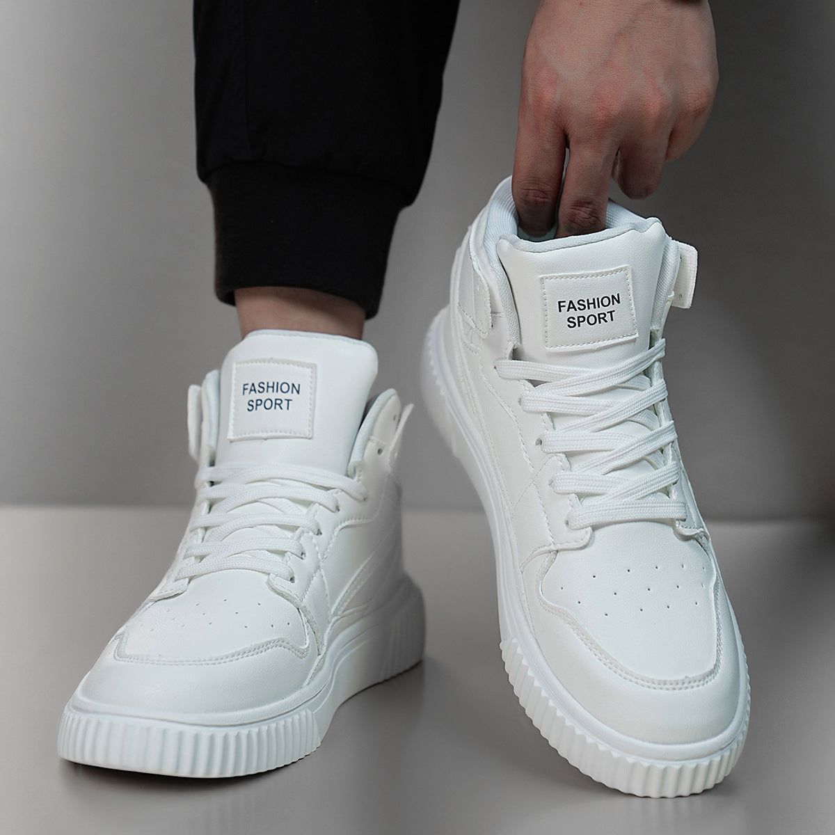 Men’s Casual Microfiber Shoes for Autumn and Winter, Solid White, Round Toe, Versatile Style