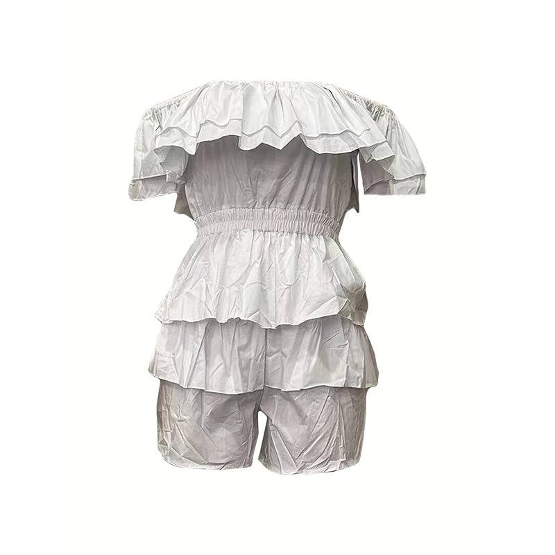 Off Shoulder Summer Romper With Ruffle Detail For Women