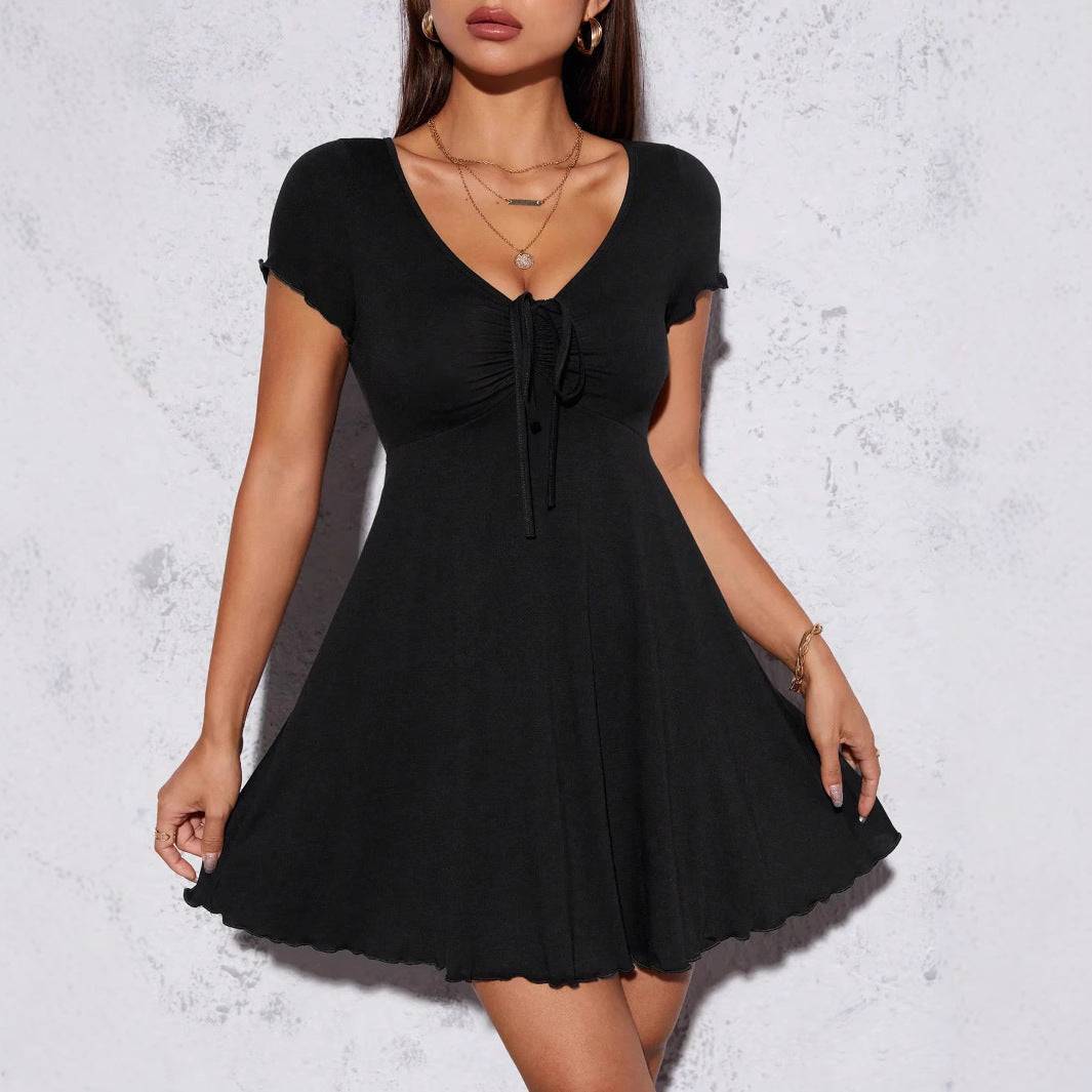 Women Dress Solid Color Summer Mid Sleeve A-Line