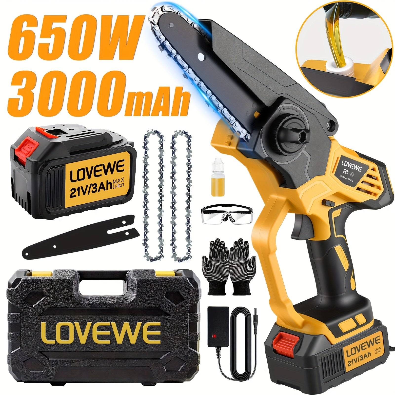 6-Inch Cordless Mini Chainsaw Handheld Electric Saw with 3.0Ah Battery 23FT/S Speed, Automatic Chain Tensioning & Auto Oiler for Tree Branch & Garden Work