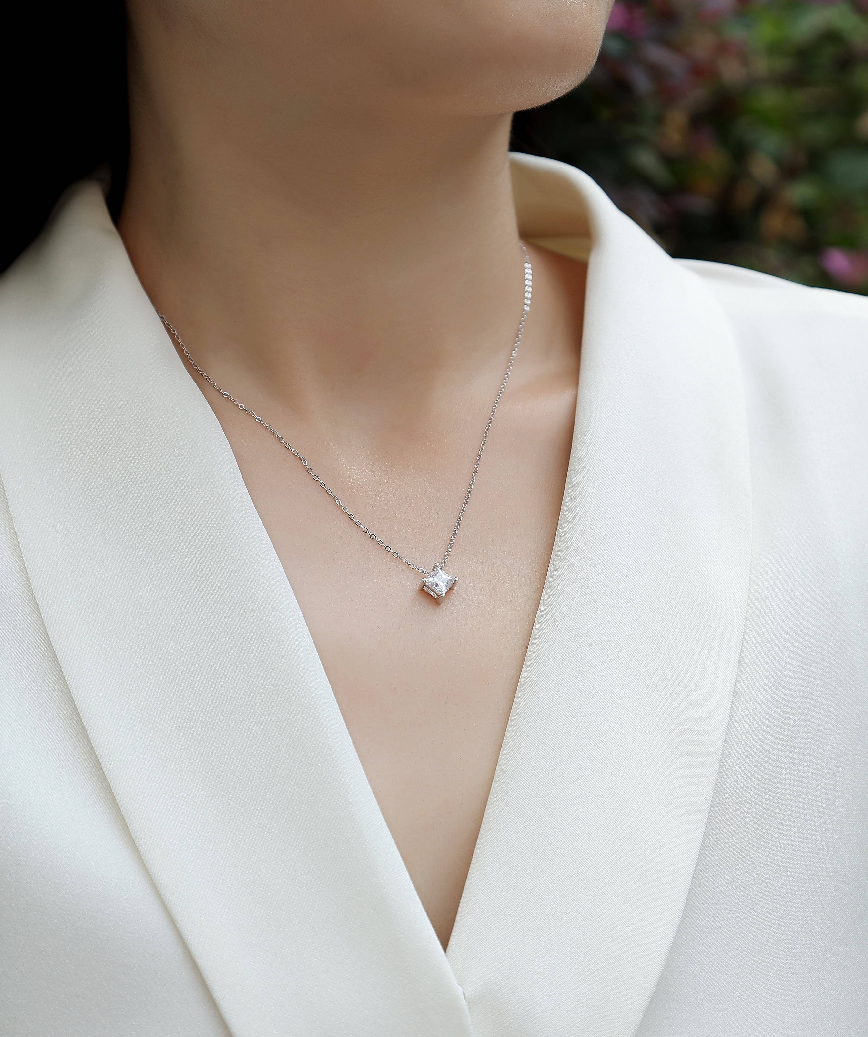 Moissanite Square Pendant Necklace S925
