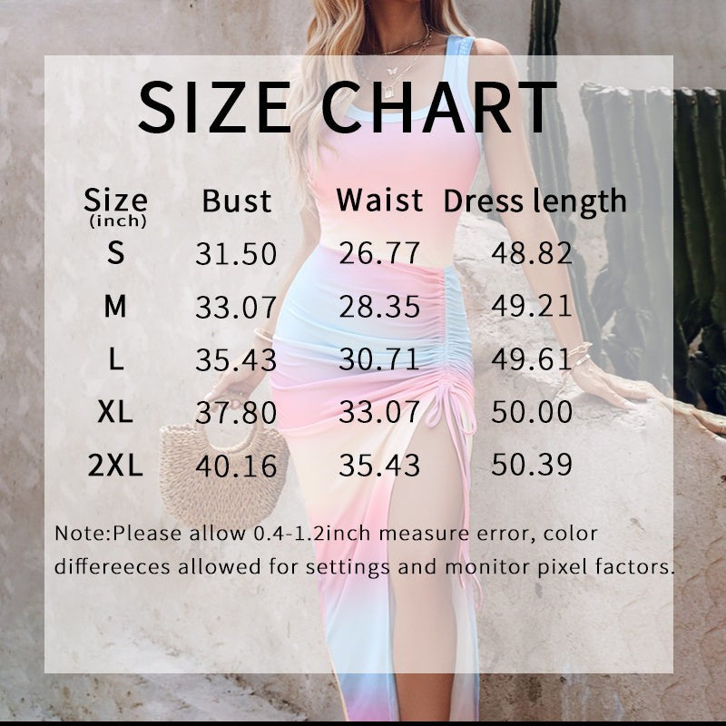 Womens Sleeveless Ruched Drawstring Side Split Dress