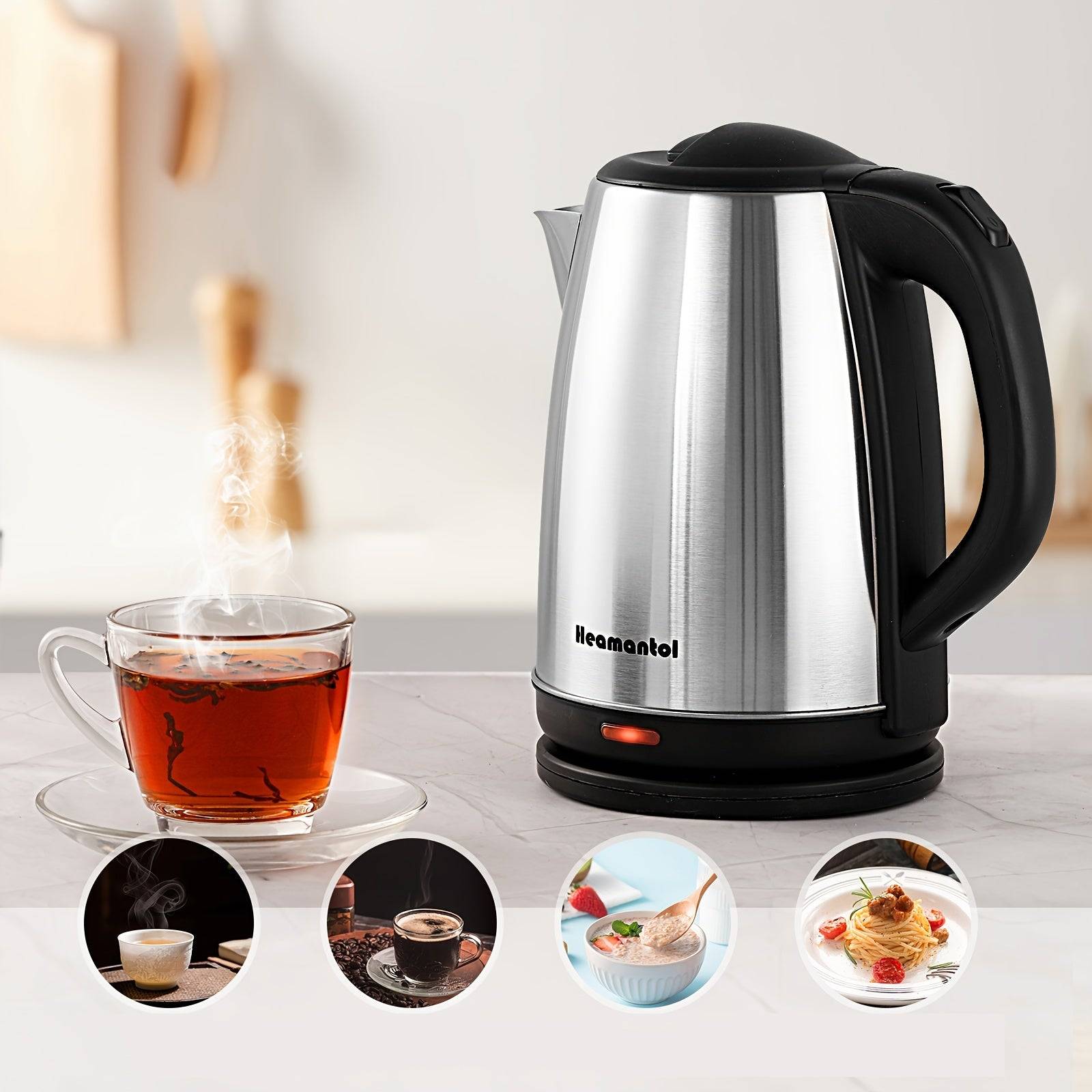 1.8L Electric Kettle – Stainless Steel Double Wall Hot Water Boiler with Auto Shut Off, Boil-Dry Protection, LED Indicator & BPA-Free Cordless Base