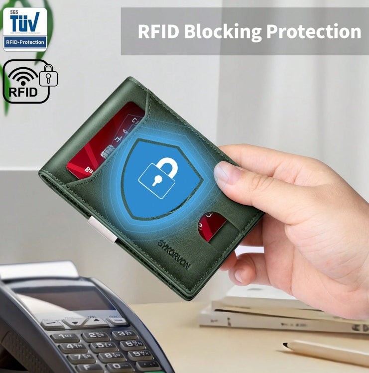 Men Slim Wallet with AirTag Holder and RFID Leather Design