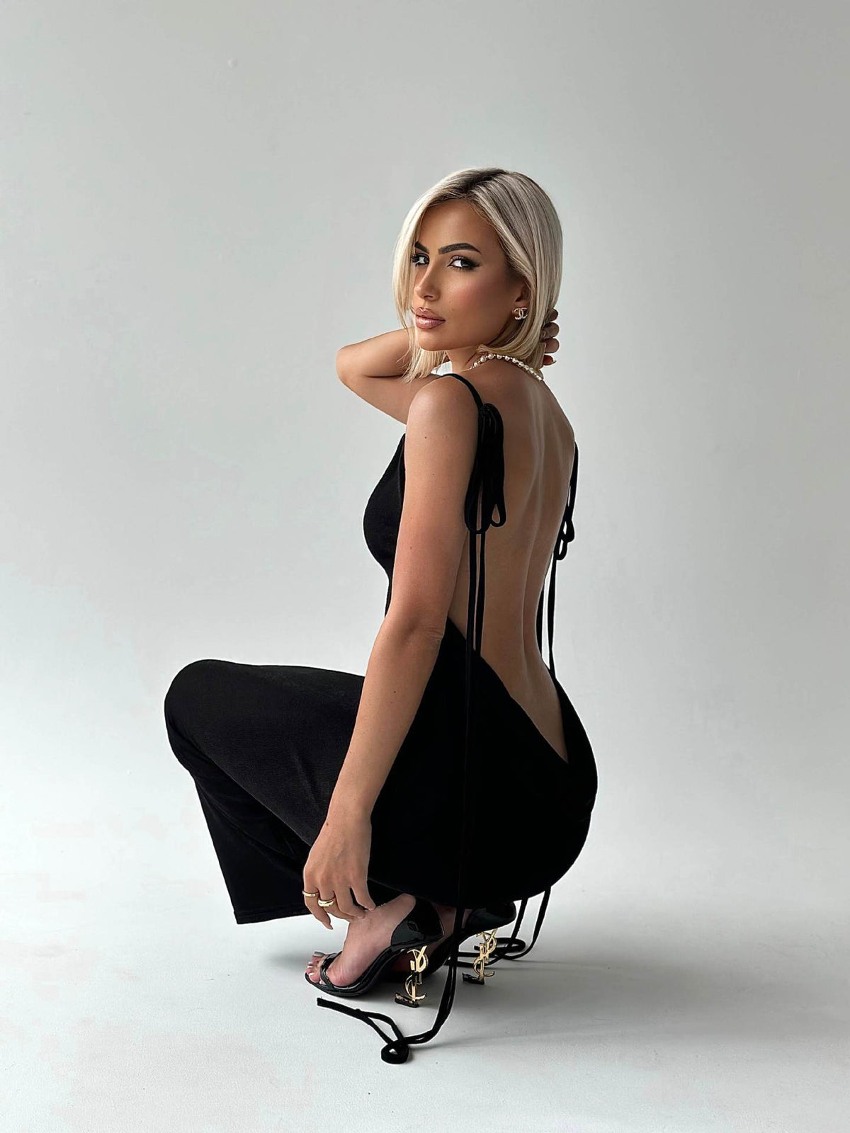 Sexy Slim Backless Dress Summer Camisole Gown Lace-up Long Dress - PMMNAPOLES