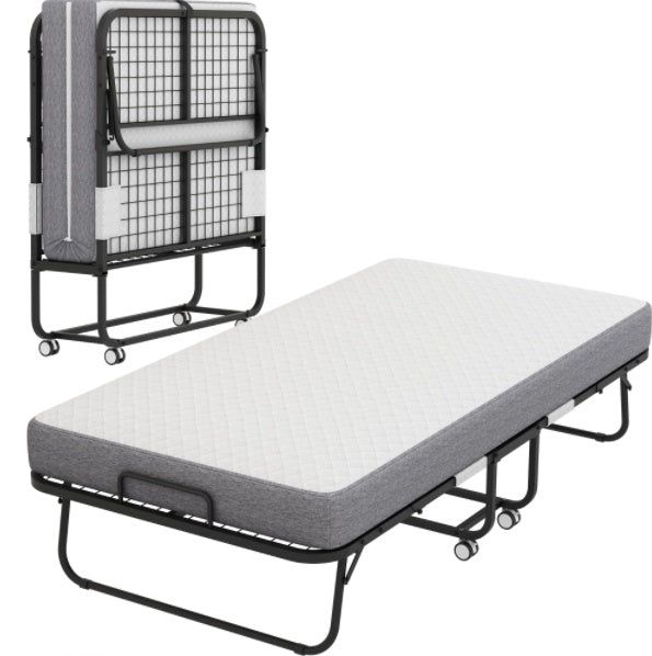 Folding Bed with 5 Inch Memory Foam Mattress and Metal Frame