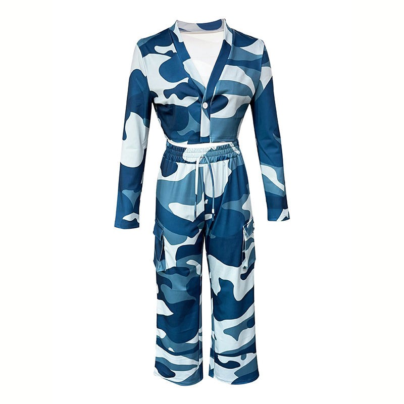 Two Piece Set Camouflage Crop Top and Cargo Pants Women