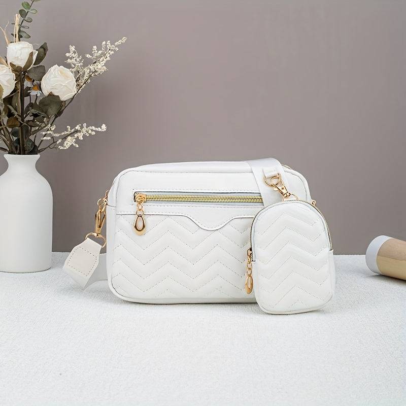 Stylish Quilted Crossbody Bag for Women, Chic Solid-Color Small Square Purse with Mini Coin Pouch, Ideal for Daily Commute & Outings