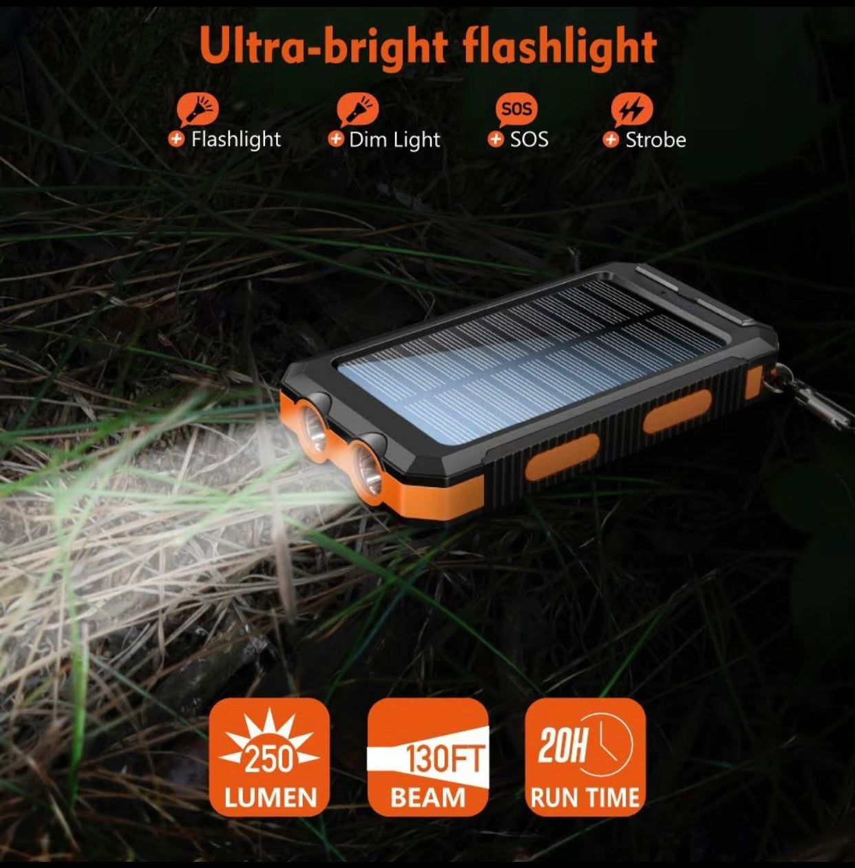 Solar Portable Charger with Dual USB and Flashlight