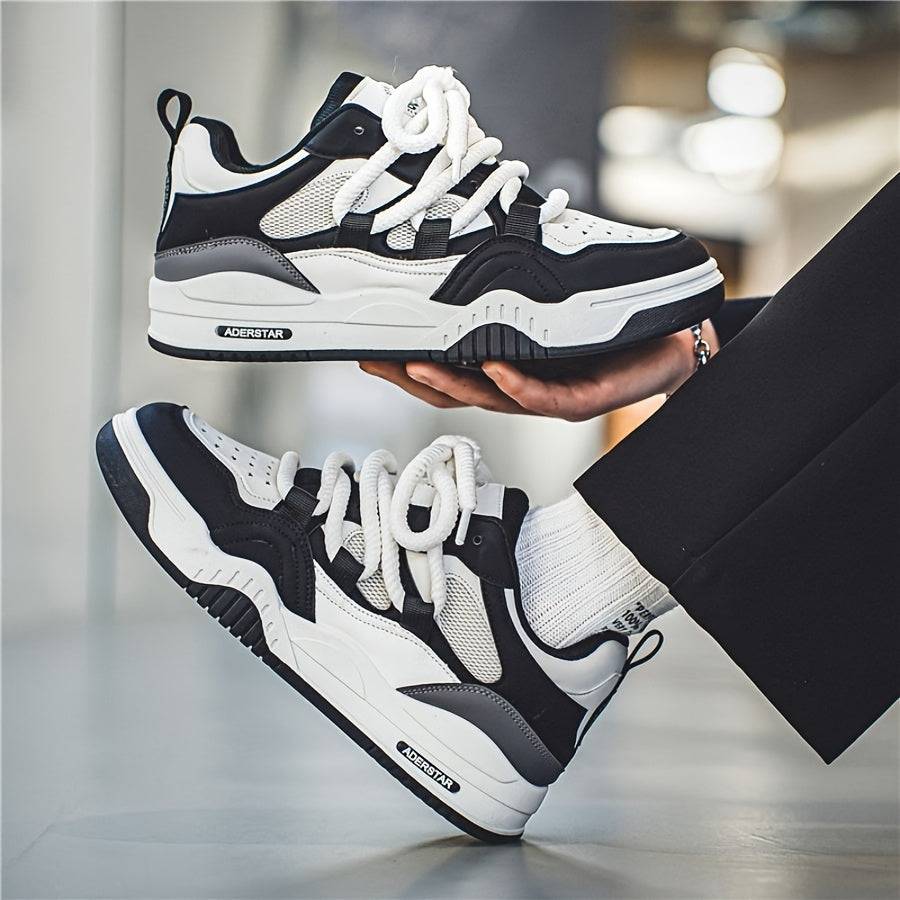 Men’s Chunky Thick-Soled Sneakers – Low-Top Lace-Up Casual Sports Shoes with Breathable Fabric Upper & Durable Rubber Sole for Daily Wear